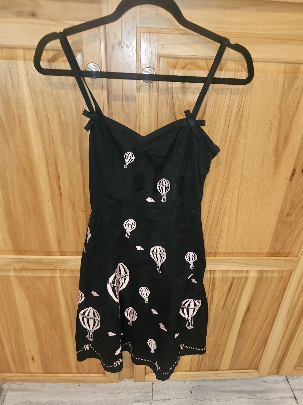 Elevenses By Anthropologie Black Dress with Pink Hot Air Balloon Print